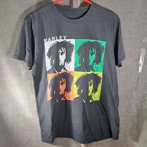 Zion Rootswear Bob Marley Pop Art Colour Block Faces Black Graphic Tee G M
